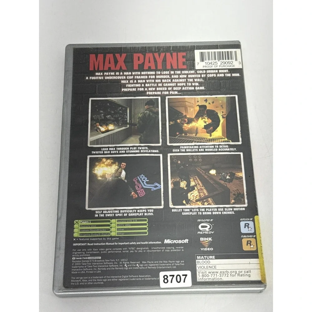 Microsoft Max Payne Xbox Video Game Platinum Hits Black Label Complete CIB